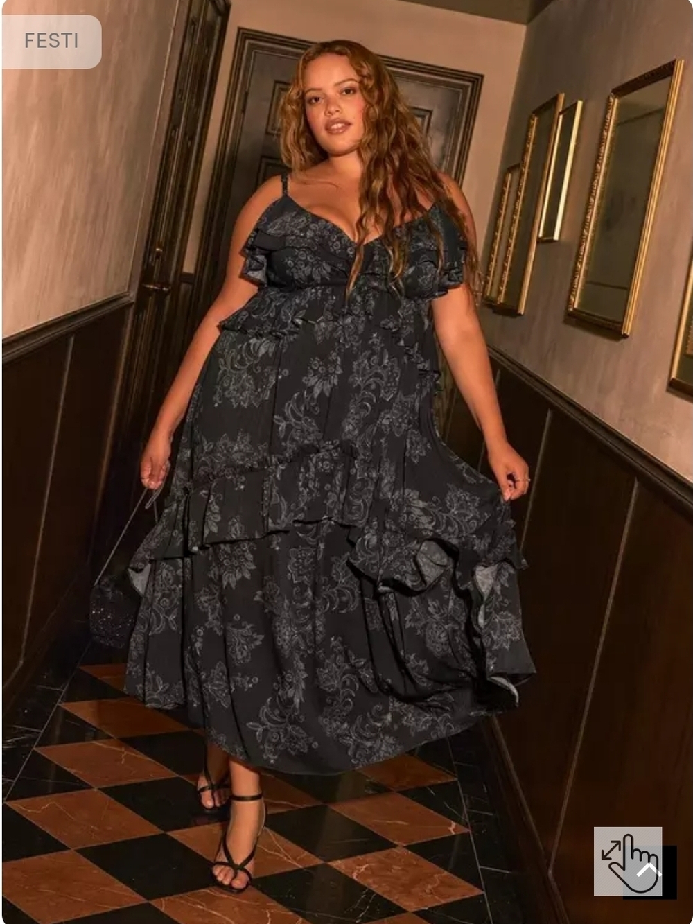 FESTI Plus Size Black Floral Ruffle Tiered Maxi Dress